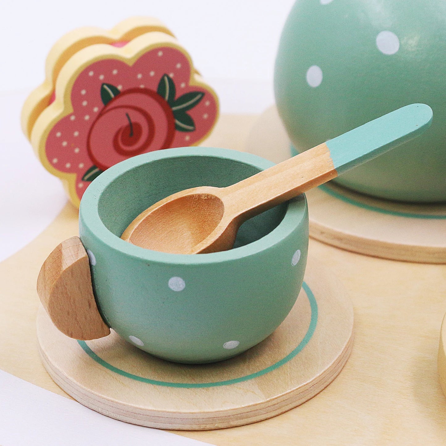 Wooden Tea Set Toys Pretend Play Kitchen Accessories for Kids Food Afternoon Tea Role Play Game for Toddlers Girls Boys Gifts