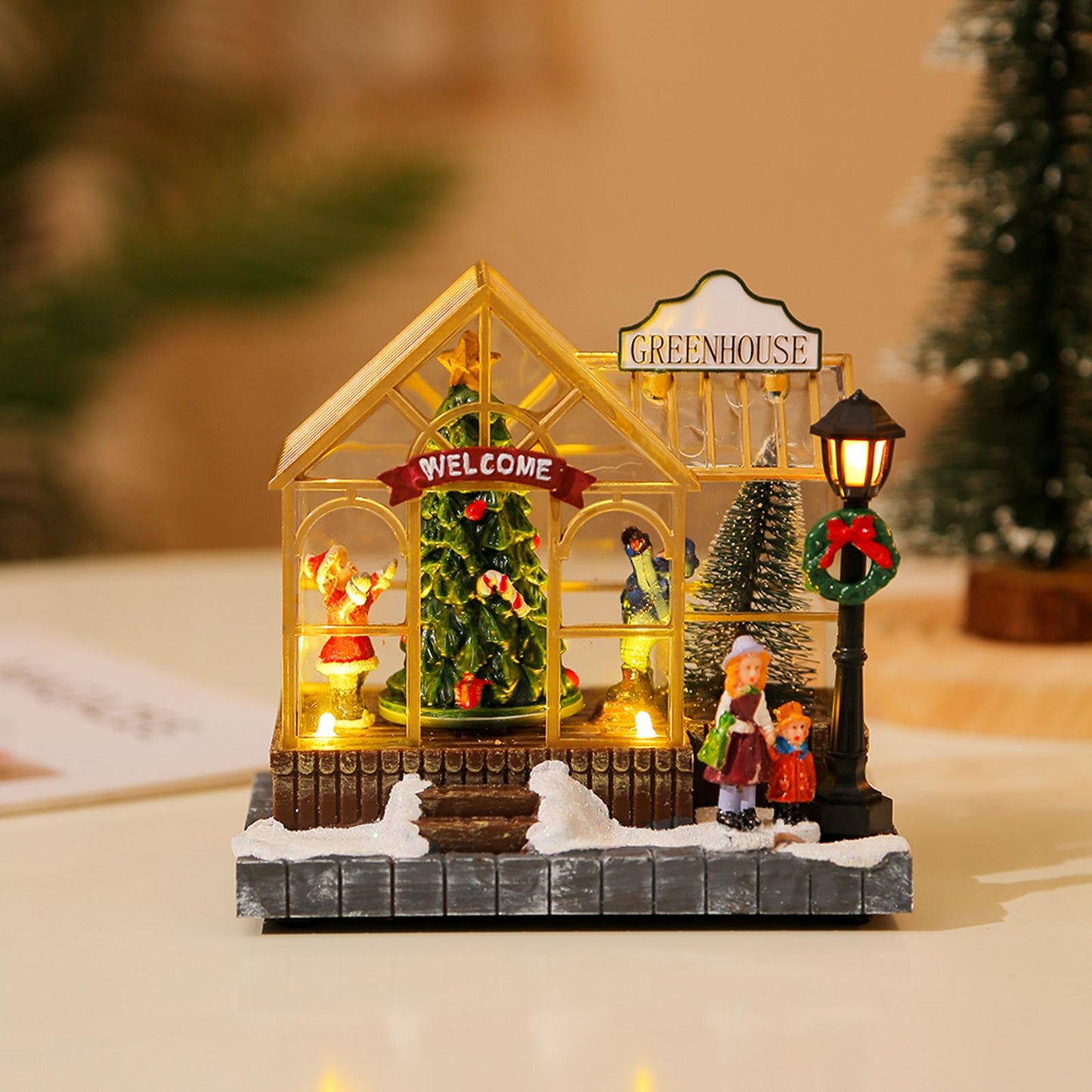 Christmas Scene Village Houses Collectible Buildings LED Tabletop Xmas House for Bedroom Indoor Living Room Desk Xmas Party