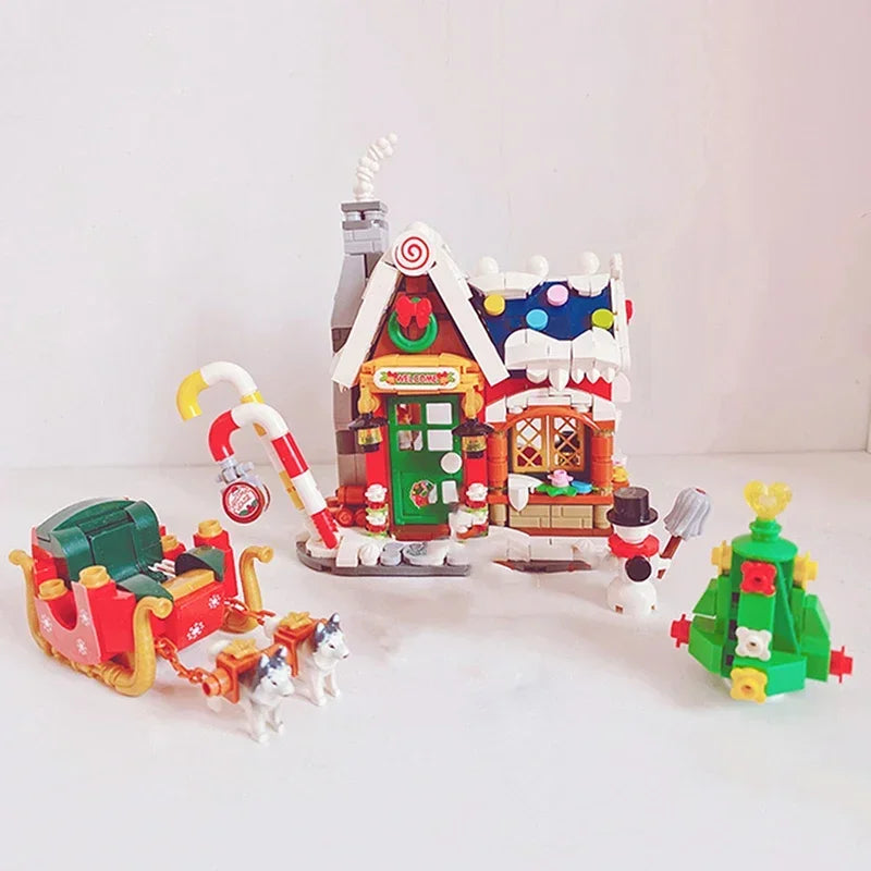 Mini Building Blocks Cute Christmas House Assembled Bricks for Adults and Children Cartoon Toys Gifts Home Furnishings