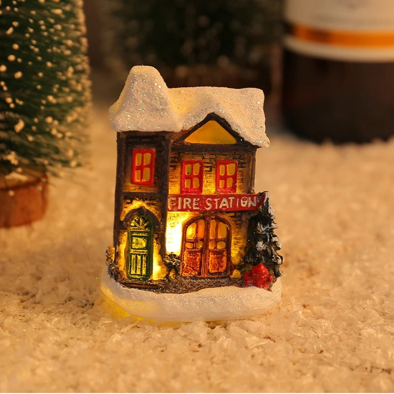 Mini LED Christmas Village Houses Building Xmas Winter Village Town Buildings Collection Home Indoor Room Decoration Xmas Gifts