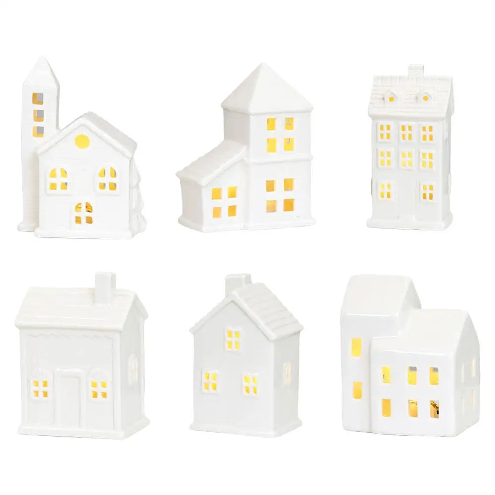 Christmas Indoor Ornaments Village Lighted Ceramic Houses Xmas Holiday Farmhouse Rustic  For Home Ornament