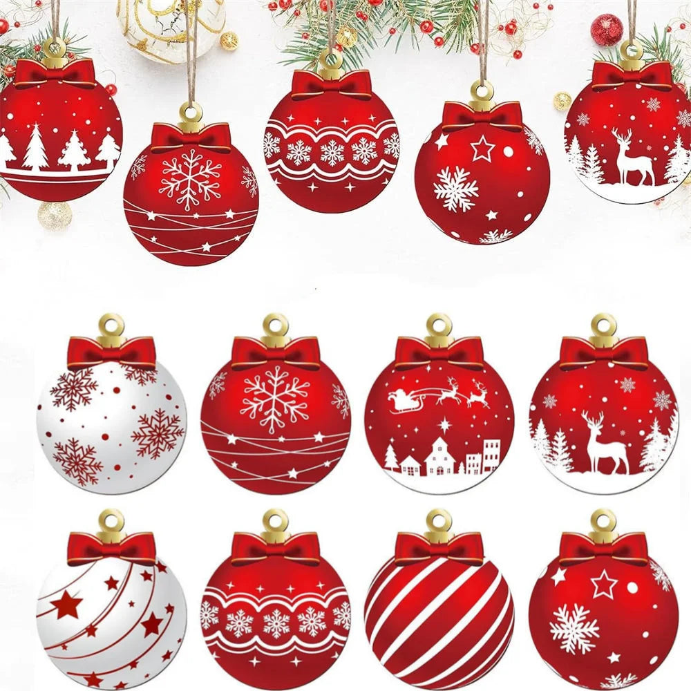 Christmas Wooden Ornament Hanging Decorations Xmas Ball Snowman Pendant DIY Christmas Tree Craft Decor for Home New Year Gifts