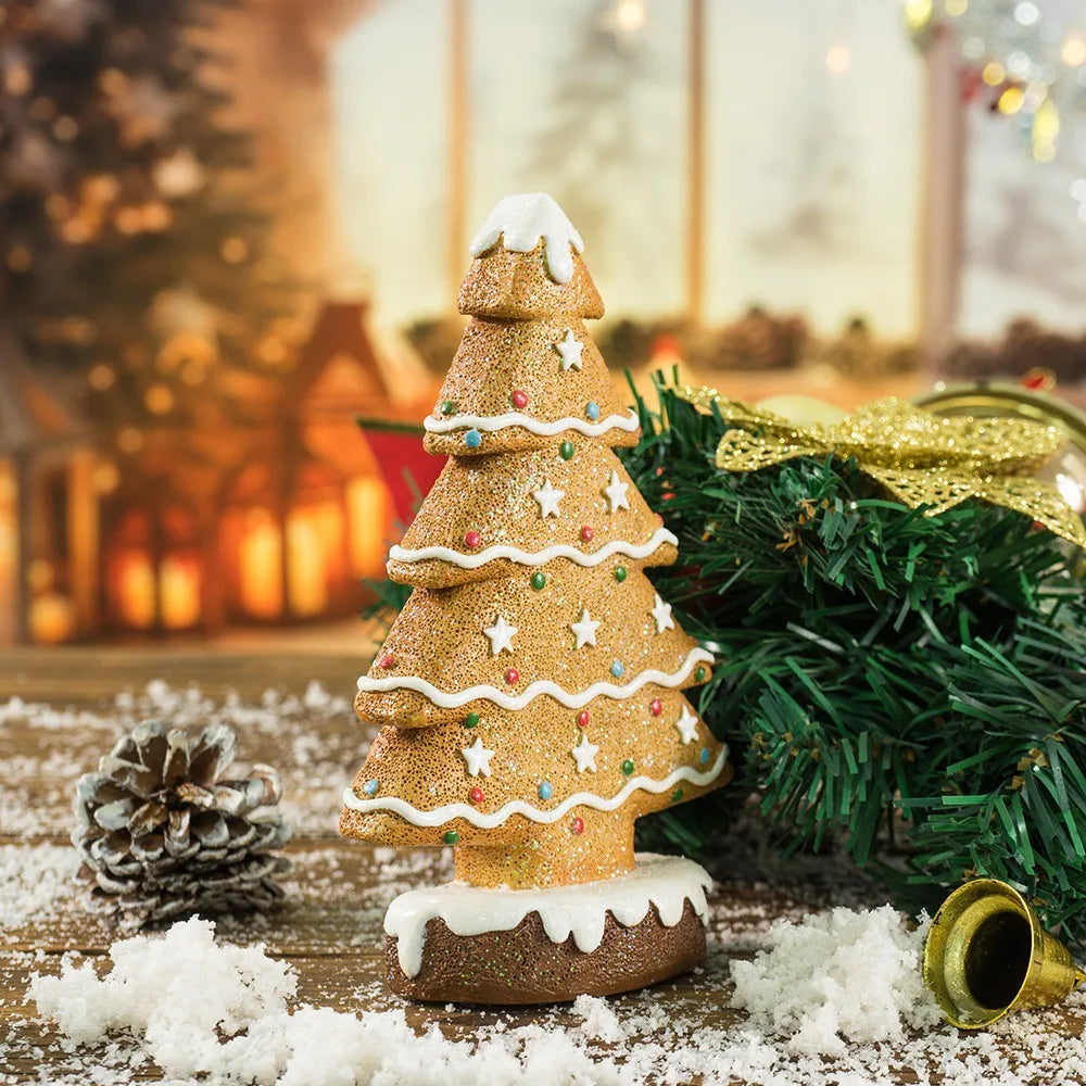 Vilead 15cm Resin Gingerbread Christmas Tree Figurines Holiday Decoration Accessories Xmas Gift Table Bookcase Room Decor Object