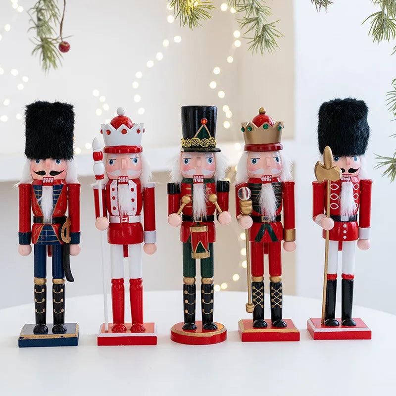 30CM Wooden Nutcracker Ornament Soldier Figure Christmas Tree Pendant Office Table Xmas Decor Statues Gifts For Friends Kid