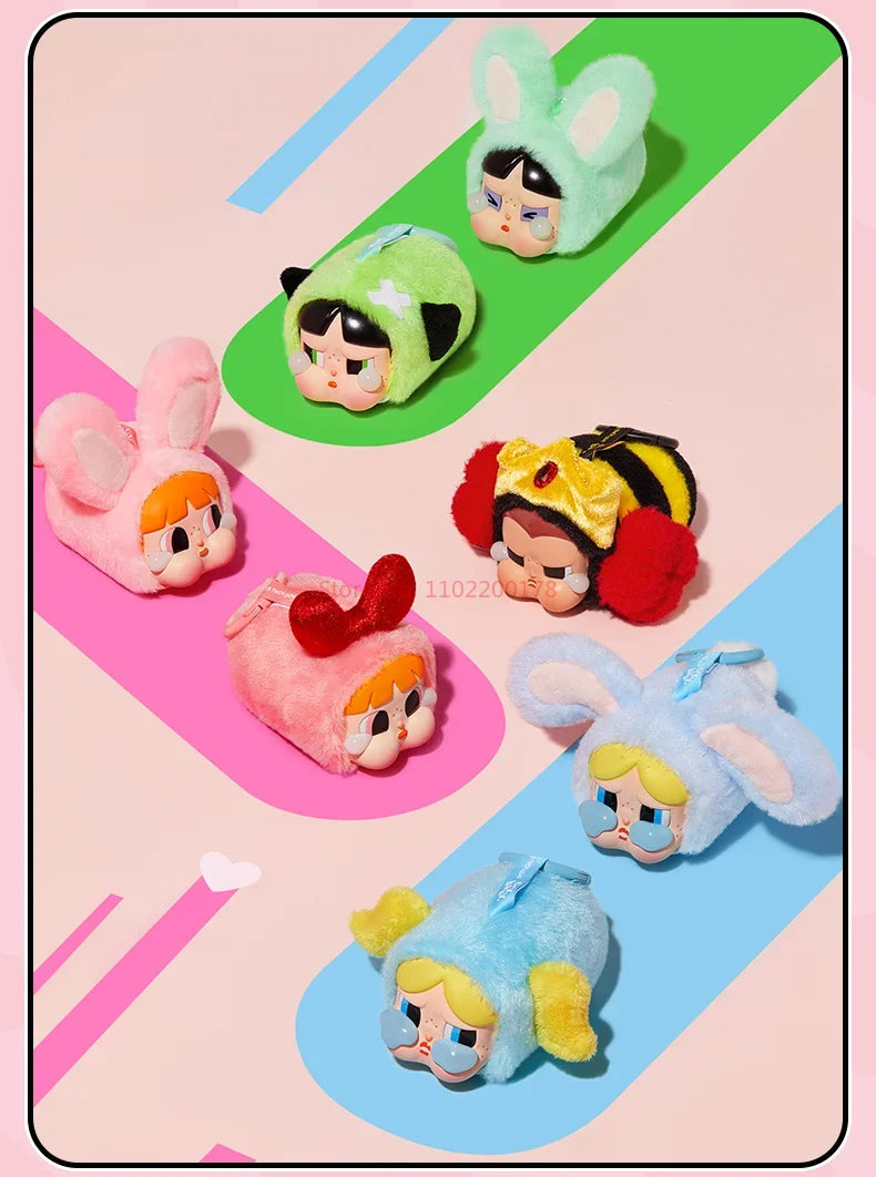 Original Crybaby X The Powerpuff Girls Figure Pendant Enamel Face Kawaii Plush Keychain Anime Model Cute Figurine Bag Ornament