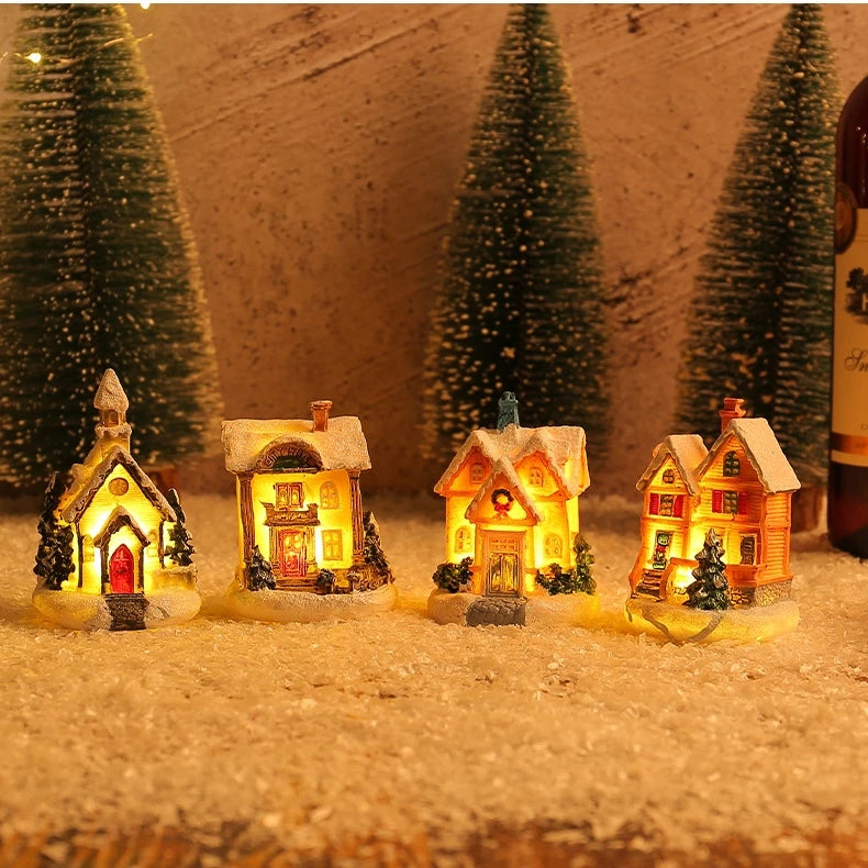 Mini LED Christmas Village Houses Building Xmas Winter Village Town Buildings Collection Home Indoor Room Decoration Xmas Gifts