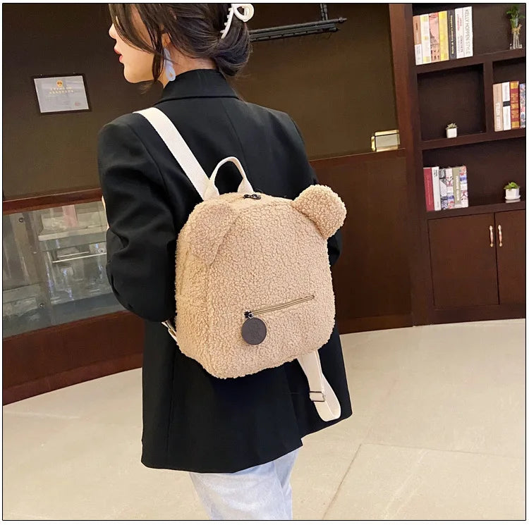 Personalised Womens Girls Cute Bear Pattern Backpack Gift Plush Toddler Backpack for girls Custom Name Small Casual Shoulder