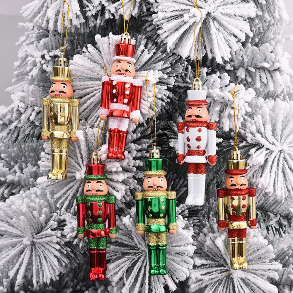 2PCS Christmas Nutcracker Ornaments Christmas Tree Plastic Walnut Figure Pendants Xmas Tree Soldier Puppet Hanging Decoration