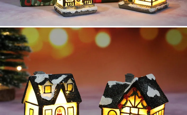 2022 LED Christmas Decorations Resin Small House Micro Landscape XMS Ornament Christmas Gift Decorative Figurines  Home Decor