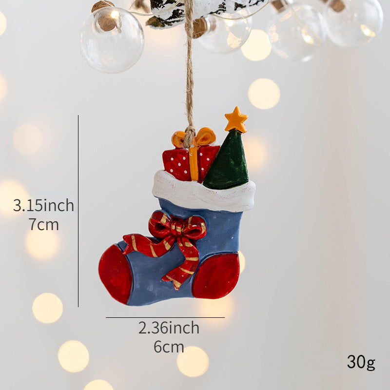 New Christmas Resin Pendant Xmas Tree Decoration Christmas Socks Gift House DIY Kids Toys Gifts Xmas Ornaments Navidad 2024