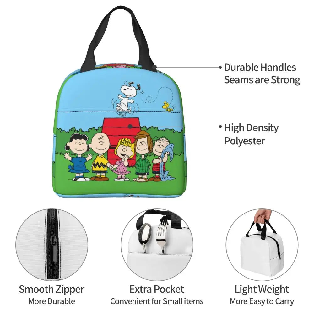 Custom Funny Cartoon Snoopy Lunch Box Waterproof Thermal Cooler Food Insulated Lunch Bag Kids For Kids Portable Picnic Tote Bags