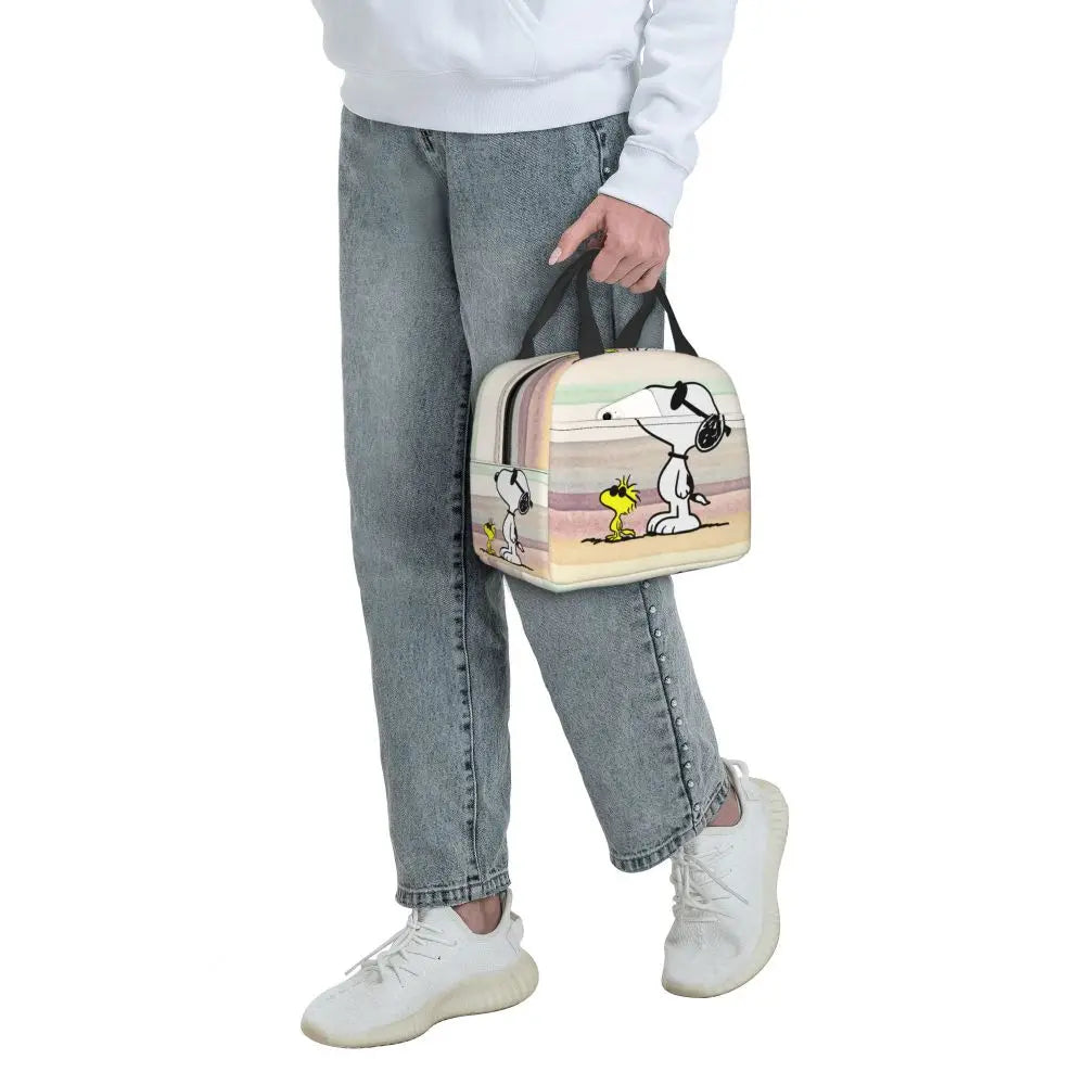 Custom Cute Cartoon Snoopy Insulated Lunch Box for Women Portable Warm Cooler Thermal Lunch Bag Picnic Food Container Tote Bags