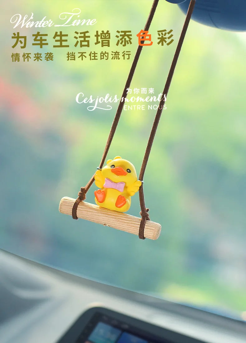 Anime Figure Swing Duck Model Decor Little Yellow Duck Auto Rearview Mirror Hanging Pendant Cute Car Ornaments Accessories Gifts