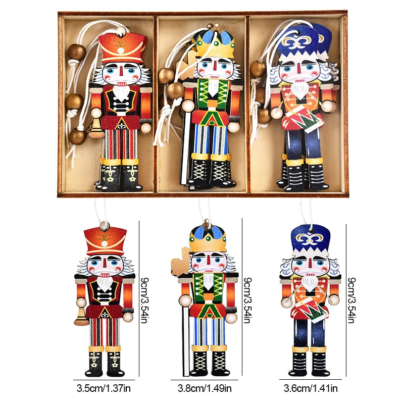 9pcs Christmas Nutcracker Soldier Wooden Pendant Xmas Tree Hanging Ornament 2024 Navidad Decoration for Home 2025 New Year Gifts