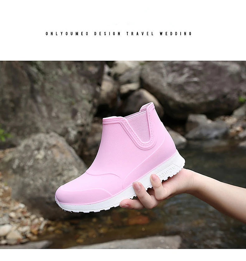 Fashion Rain Shoes for Women Rubber Boots Platform Ankle Boots 2024 Autumn Winter Slip on Women Booties Work Shoes Botines Mujer