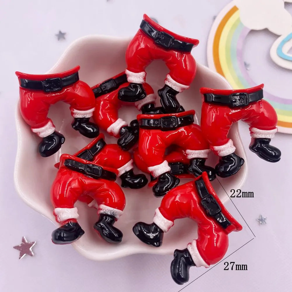 Resin Kawaii Colorful Santa Trees Elk Snowman Bells Flatback Stone Cartoon Christmas Figurine 10PCS Scrapbook DIY Decor Crafts