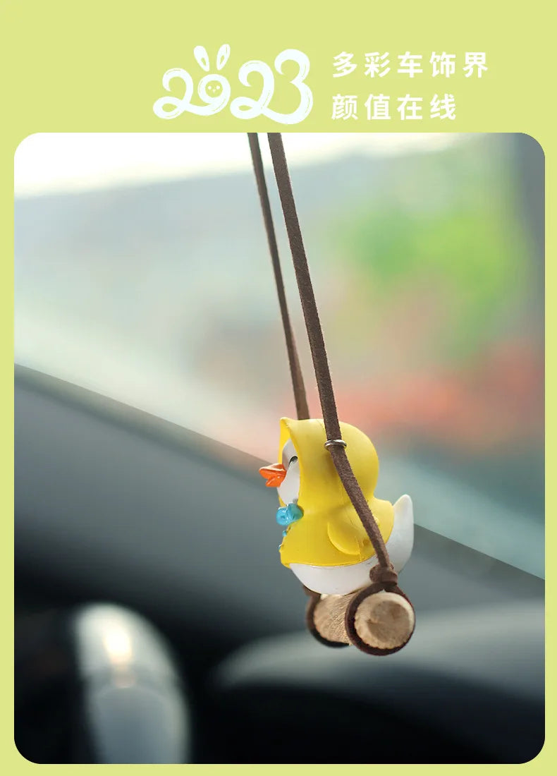 Anime Figure Swing Duck Model Decor Little Yellow Duck Auto Rearview Mirror Hanging Pendant Cute Car Ornaments Accessories Gifts