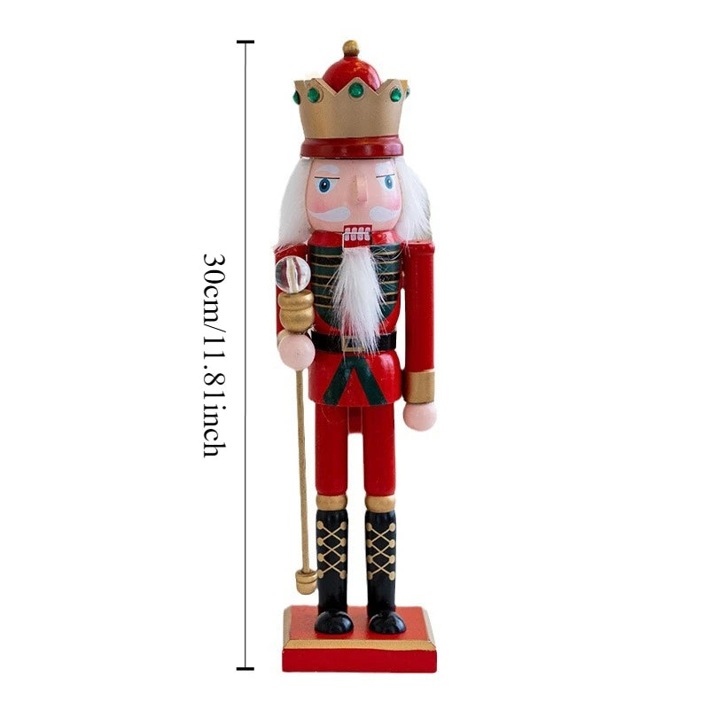 30CM Wooden Nutcracker Ornament Soldier Figure Christmas Tree Pendant Office Table Xmas Decor Statues Gifts For Friends Kid