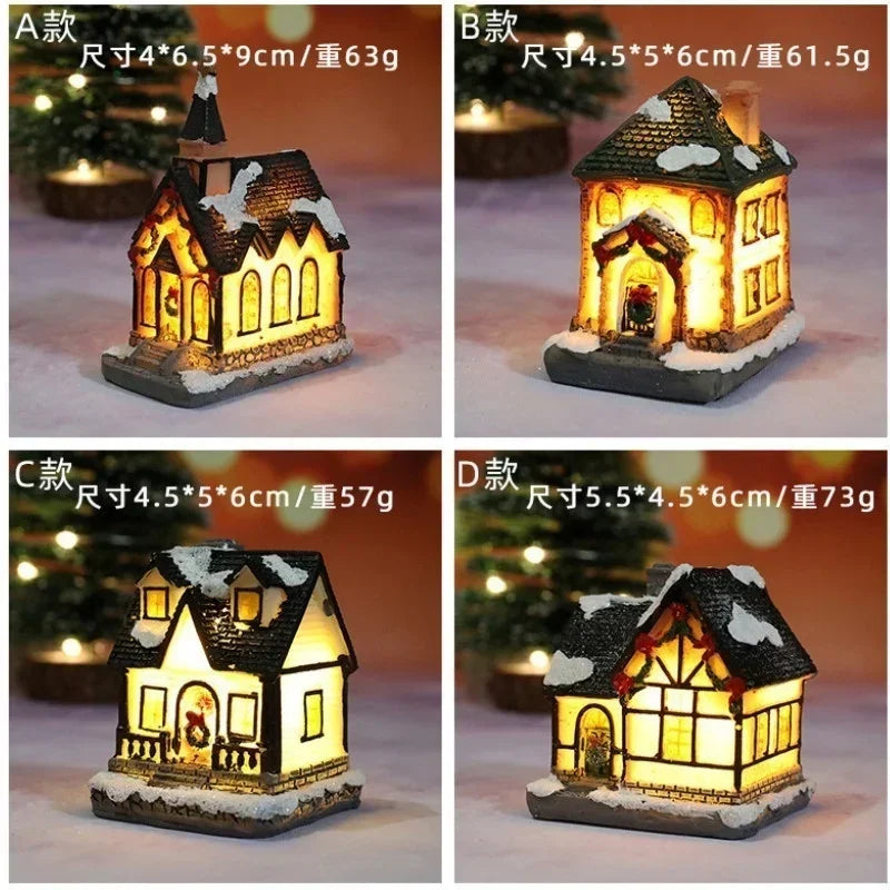 Christmas Home Decoration Miniature Village House Building Ornaments Resin LED Buildings Gift