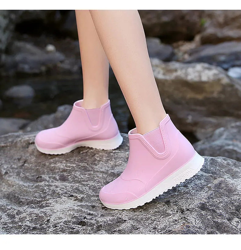 Fashion Rain Shoes for Women Rubber Boots Platform Ankle Boots 2024 Autumn Winter Slip on Women Booties Work Shoes Botines Mujer