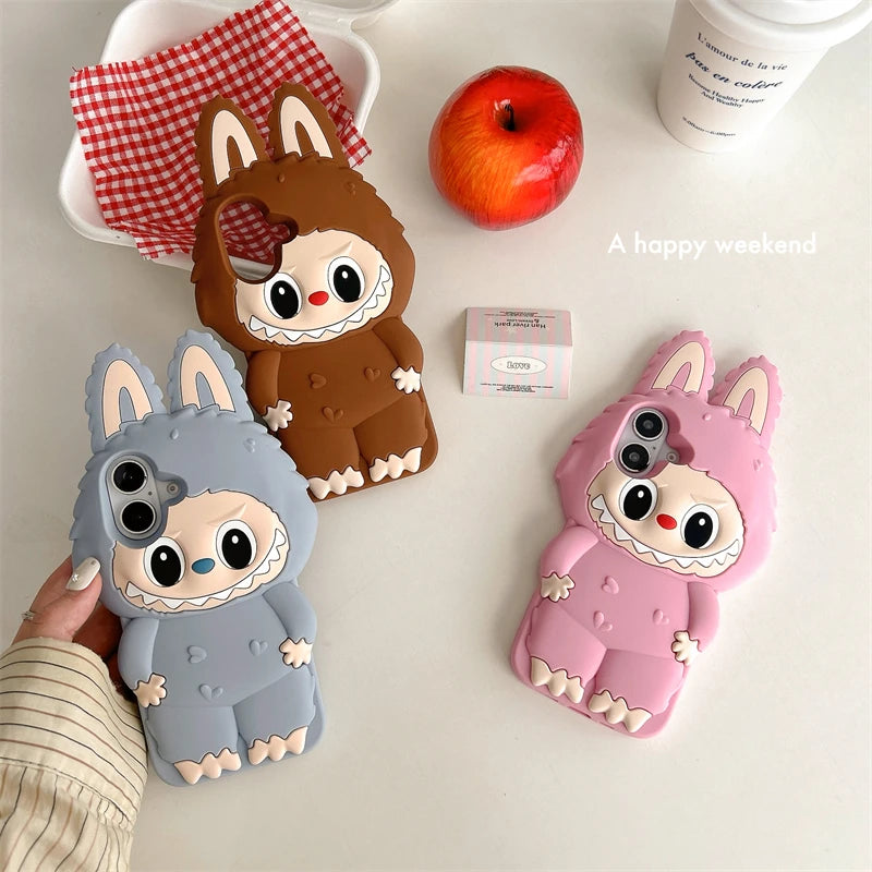 For iPhone 16 promax 15 14 Plus 13 12 Pro Max Phone Case 3D Labubu Cute New Cartoon Kawaii Soft Silicone iphone 16Pro Cover