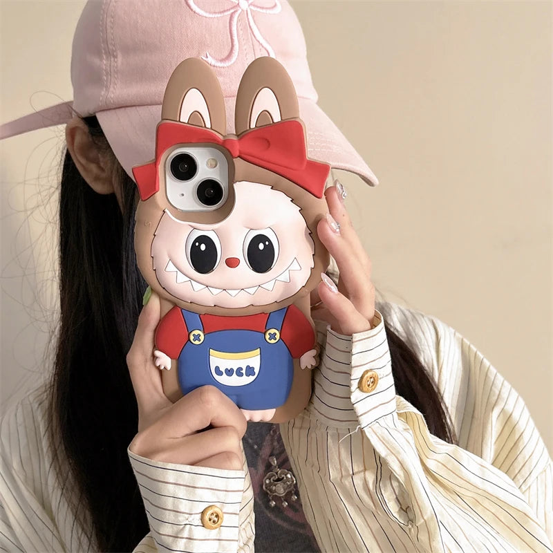 For iPhone 16 promax 15 14 Plus 13 12 11 Pro Max Phone Case 3D Labubu Soft Silicone cases Romper So Cute Cartoon Cover Fundas