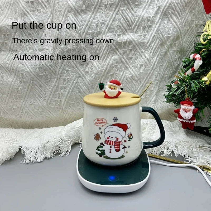 Christmas Gift Set: Warm 55℃ Ceramic Mug with Lid featuring Santa Claus for Office or Home Use