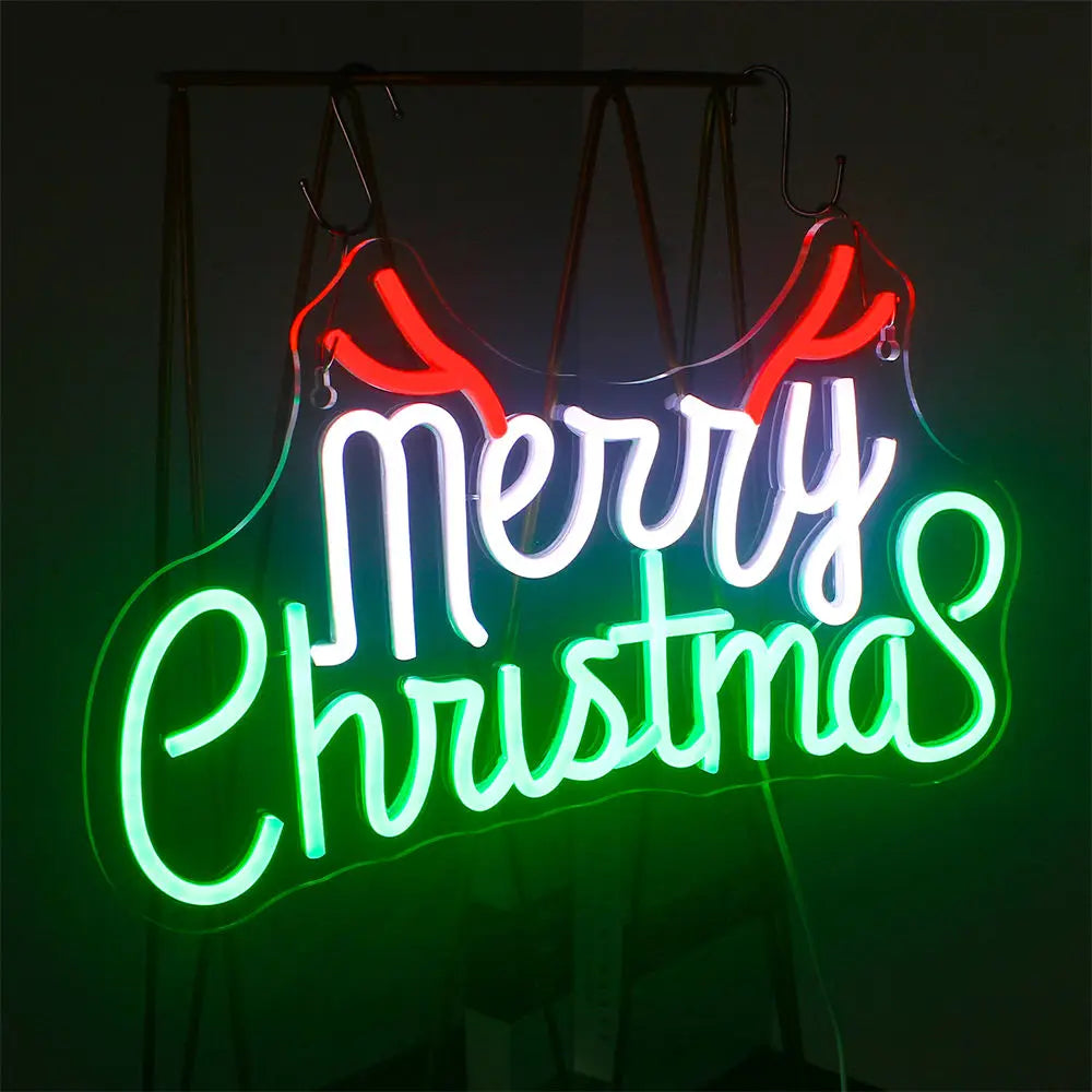 Merry Christmas Neon Sign Red Green LED Lights With Small Decor Dimmable Room Decoration For Festival Home Party Wall Lamp Signs