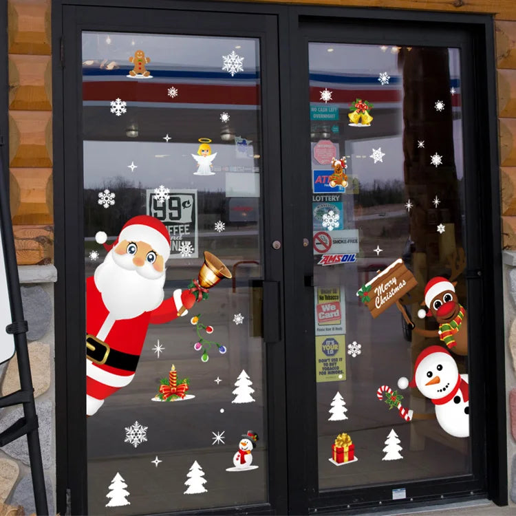 Christmas Snowman Deer Santa Claus Glass Window Stickers For New Year Decoration Mural Room Home Decor Electrostatic Wall Decals