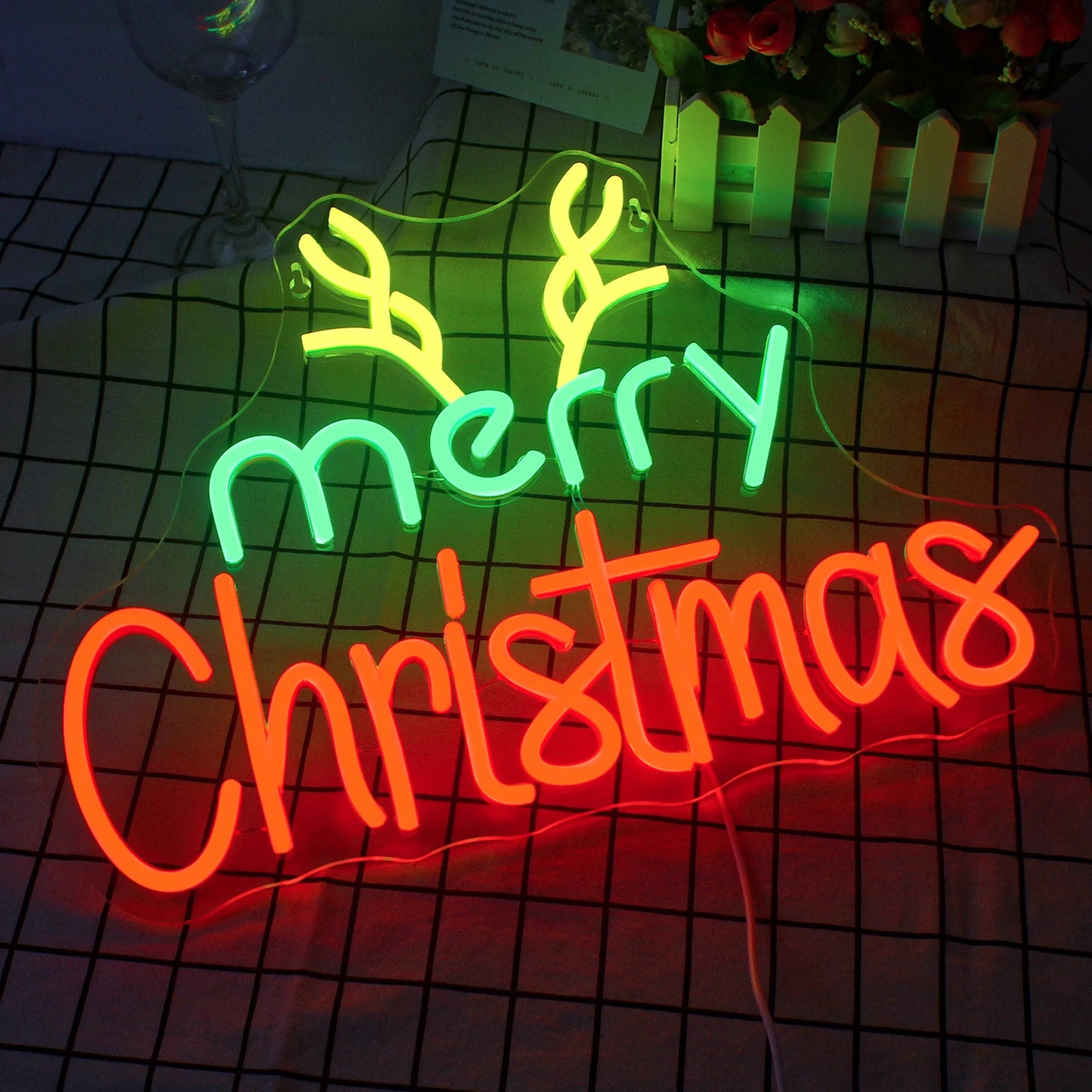 Merry Christmas Neon Sign Red Green LED Lights With Small Decor Dimmable Room Decoration For Festival Home Party Wall Lamp Signs