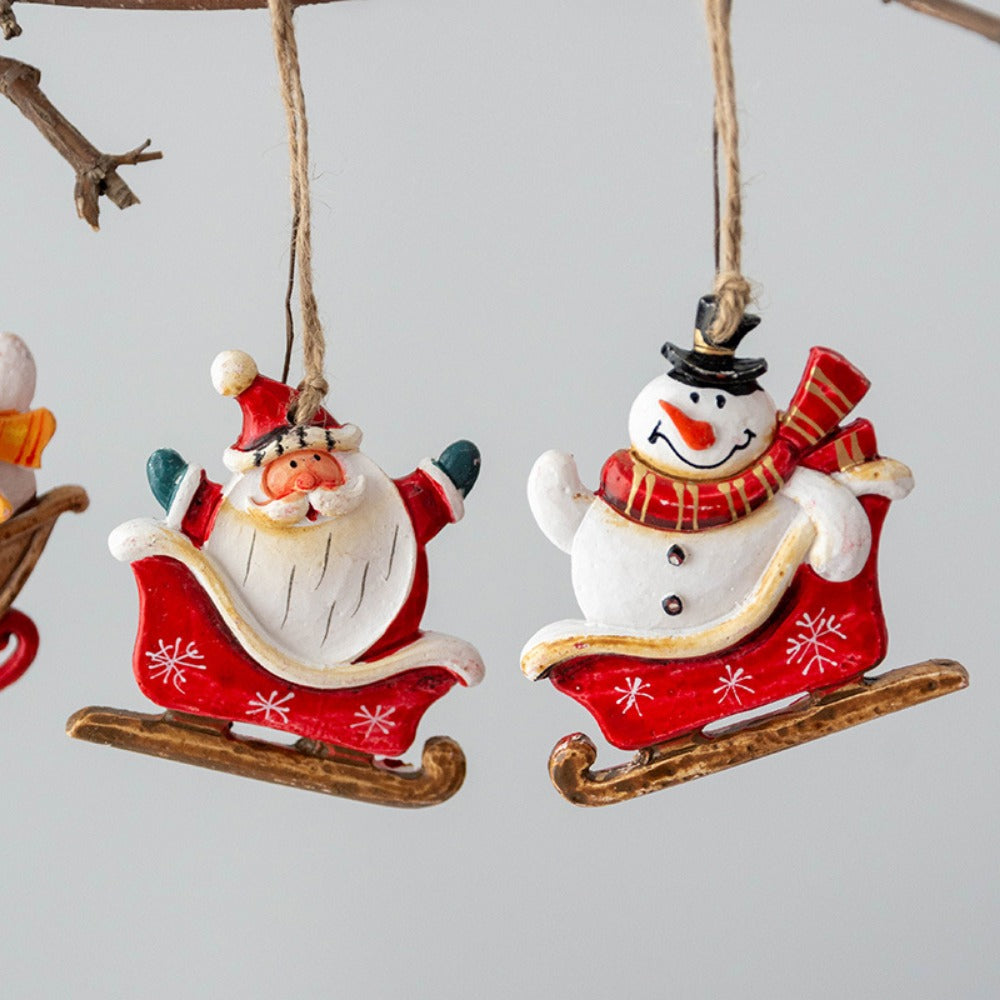 Christmas Retro Figurines Ornament Santa Claus Snowman Sleigh Tree Resin Decoration for Fairy Garden Doll House Home Decor