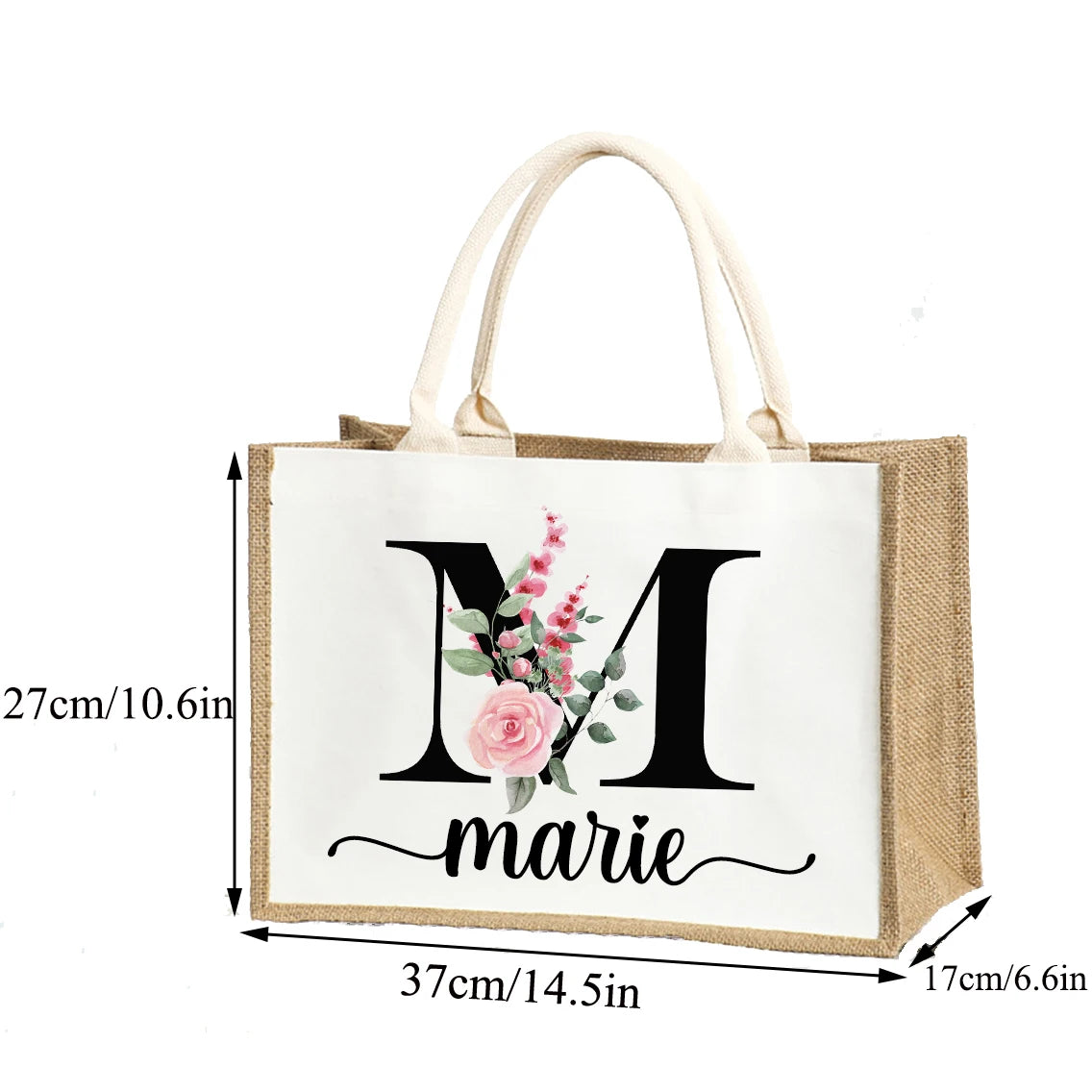 Custom Name Burlap Tote Shopper Bridesmaid Jute Gift Bag Linen Personalized Bridal Party Bachelore Wedding Goodie Bag Girls Trip