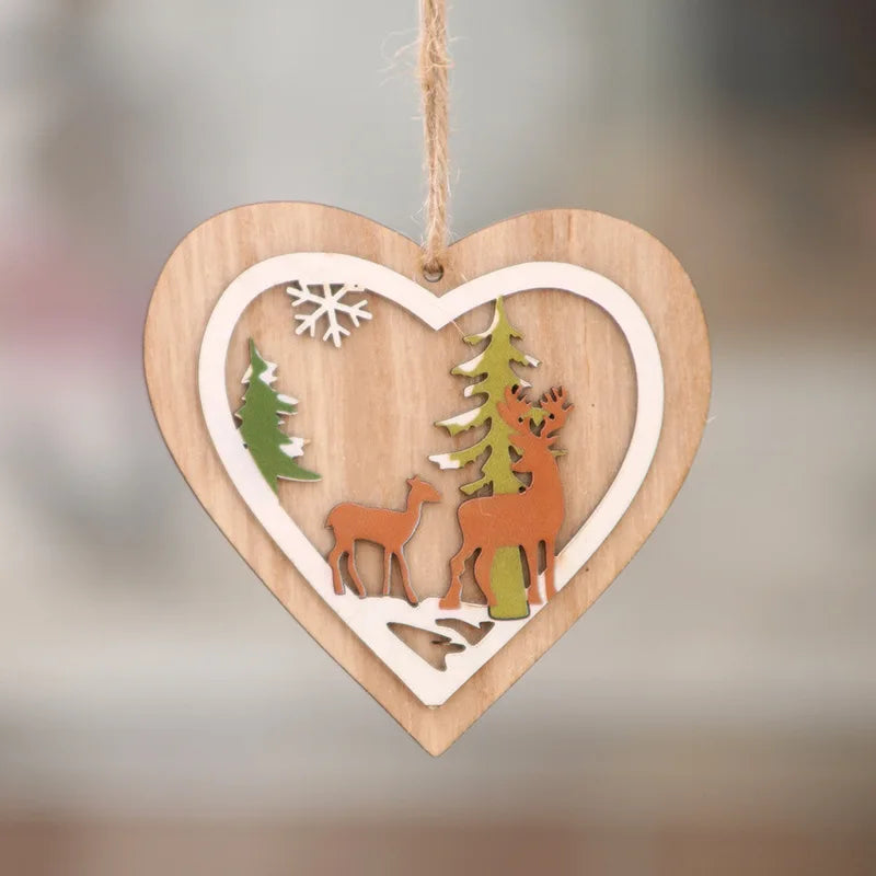 New Year 2022 Natural Wood Christmas Tree Ornament Xmas Hanging Pendants Star Xmas Tree Bell Christmas Decorations For Navidad