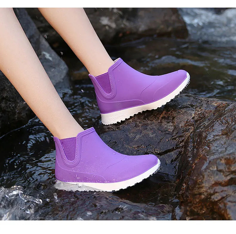 Fashion Rain Shoes for Women Rubber Boots Platform Ankle Boots 2024 Autumn Winter Slip on Women Booties Work Shoes Botines Mujer