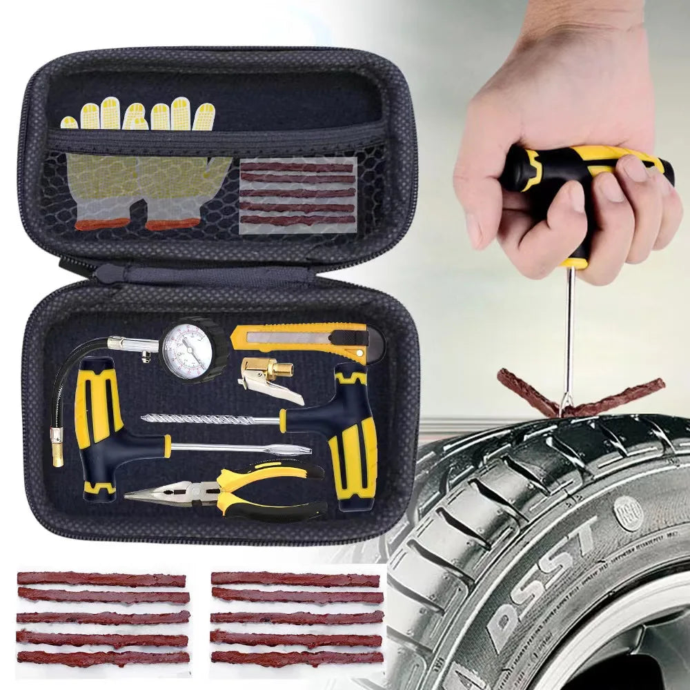 23pcs/42pcs Car Tire Repair Kit, Puncture Plug Tools Tyre Puncture Emergency For Tire Strips Stirring Glue Repair Tool Kit