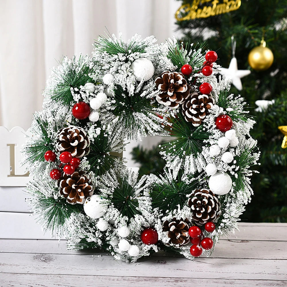 Christmas Wreath Artificial Pinecone Red Berry Garland Hanging Ornaments Front Door Wall Decorations Merry Christmas Tree Wreath