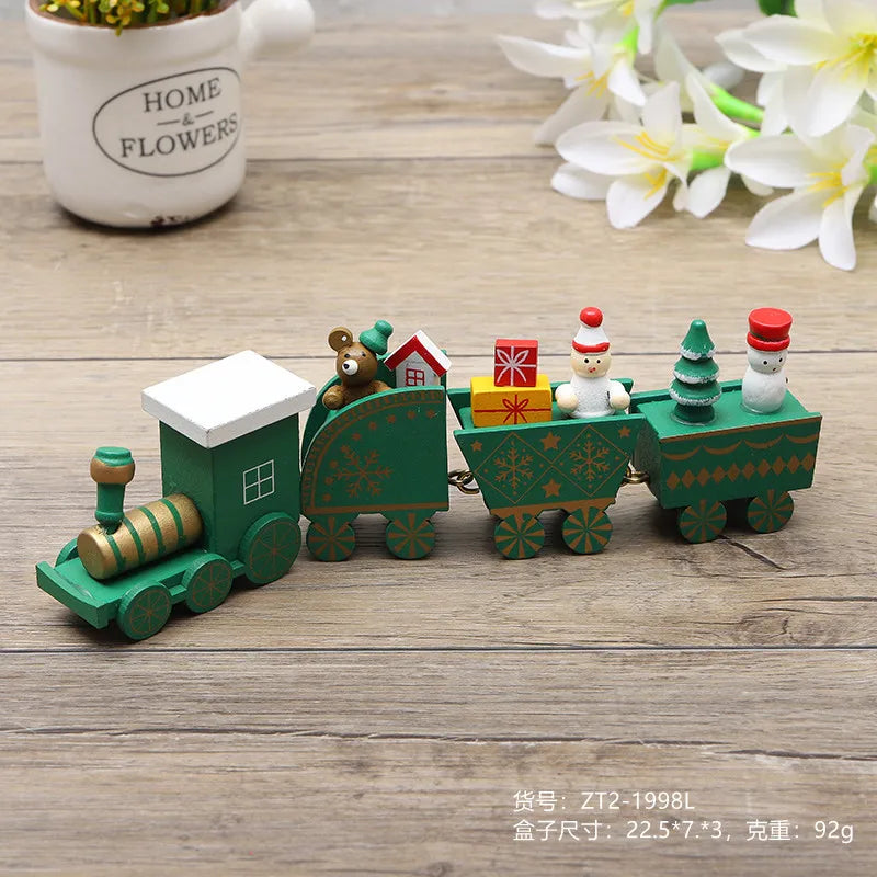 Christmas Decorations Wooden Four Section Small Train Festival Children's Gifts Toy Window Christmas Tree Ornaments Set Box