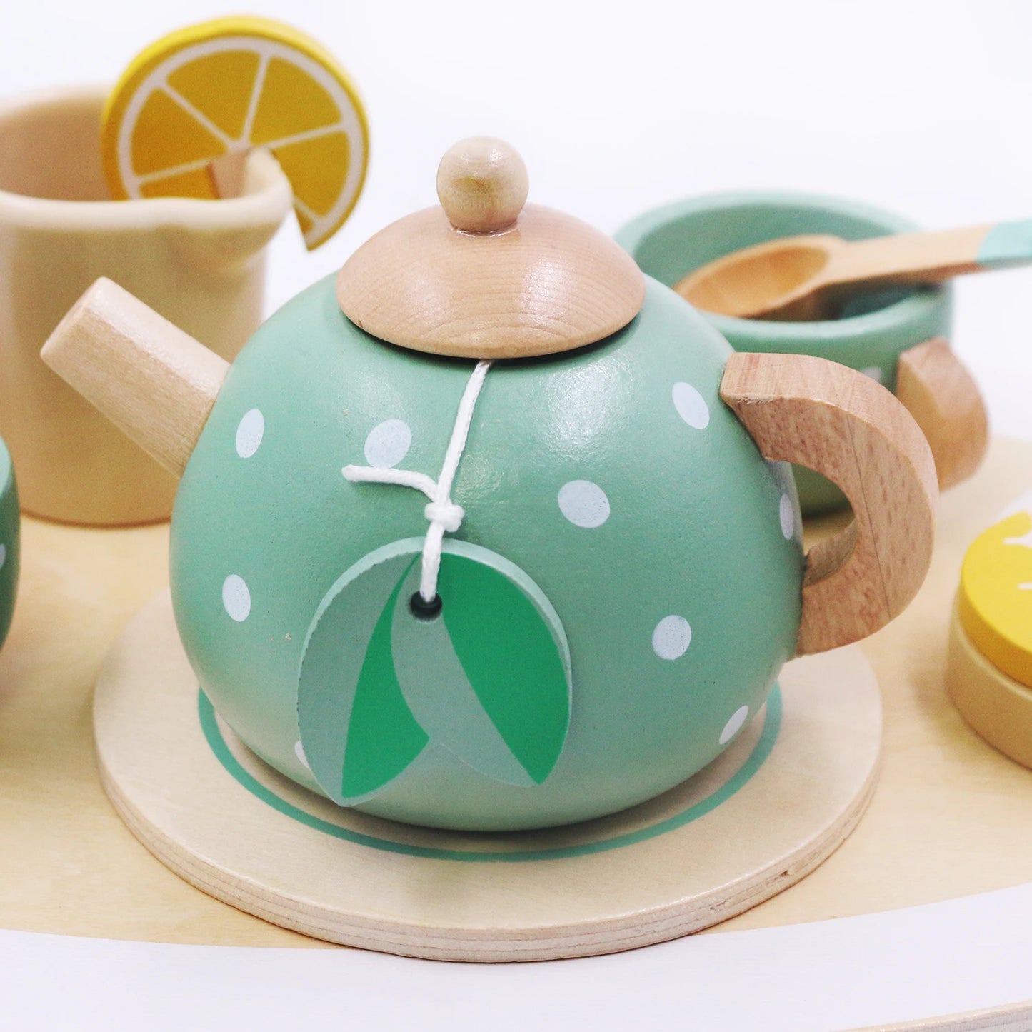 Wooden Tea Set Toys Pretend Play Kitchen Accessories for Kids Food Afternoon Tea Role Play Game for Toddlers Girls Boys Gifts