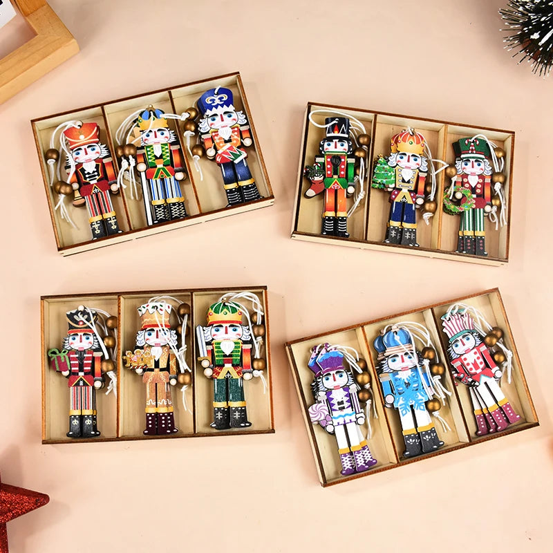 9Pcs Christmas Wooden Ornaments Nutcracker Soldier Xmas Tree Hanging Pendant 2024 Christmas Home Decorations New Year 2025 Gift