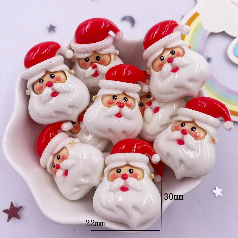 Resin Kawaii Colorful Santa Trees Elk Snowman Bells Flatback Stone Cartoon Christmas Figurine 10PCS Scrapbook DIY Decor Crafts