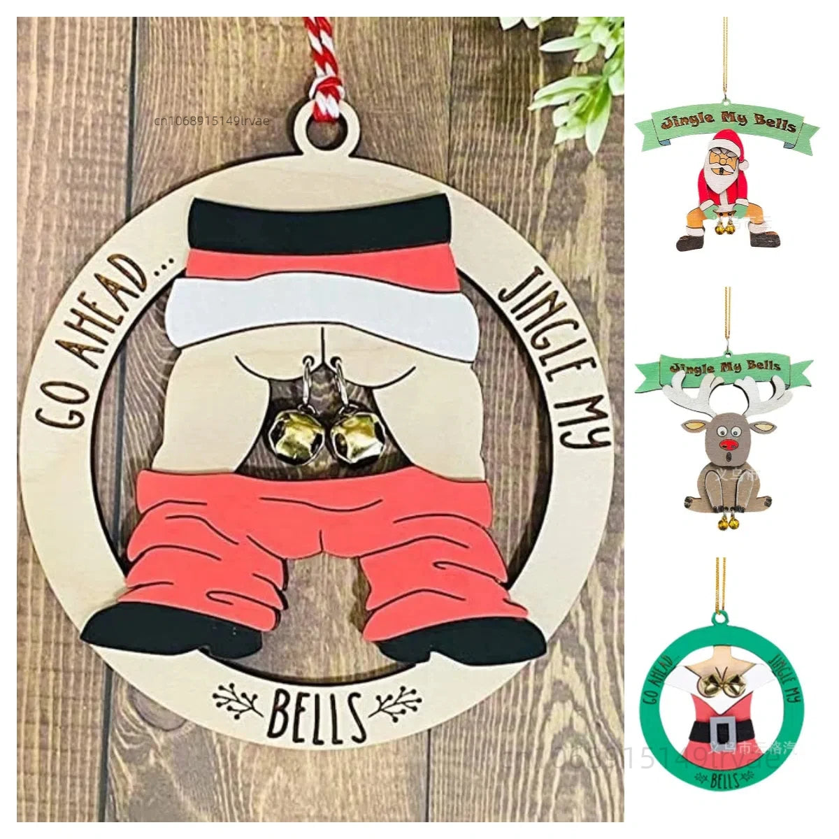 Jingle My Bells Funny Christmas Tree Hanging Ornament Santa Butt Bell Ornament Creative Christmas Crafts Hanging Pendant Decor