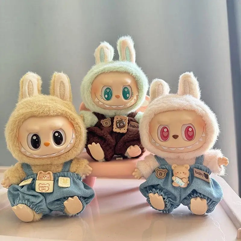 17cm Mini Plush Doll'S Clothes Outfit Accessories For Korea Kpop Exo Labubu I II Idol Dolls Sitting Party overalls Clothing Gift