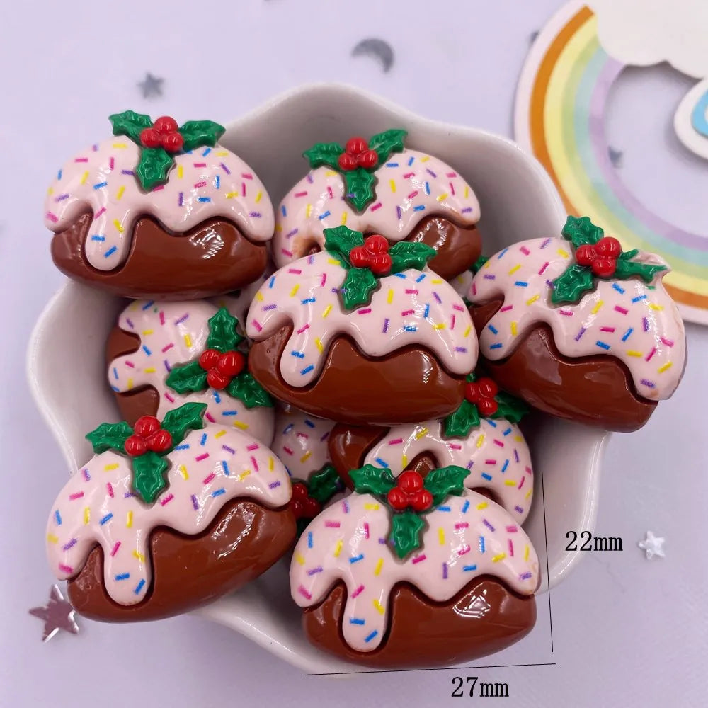 Resin Kawaii Colorful Santa Trees Elk Snowman Bells Flatback Stone Cartoon Christmas Figurine 10PCS Scrapbook DIY Decor Crafts