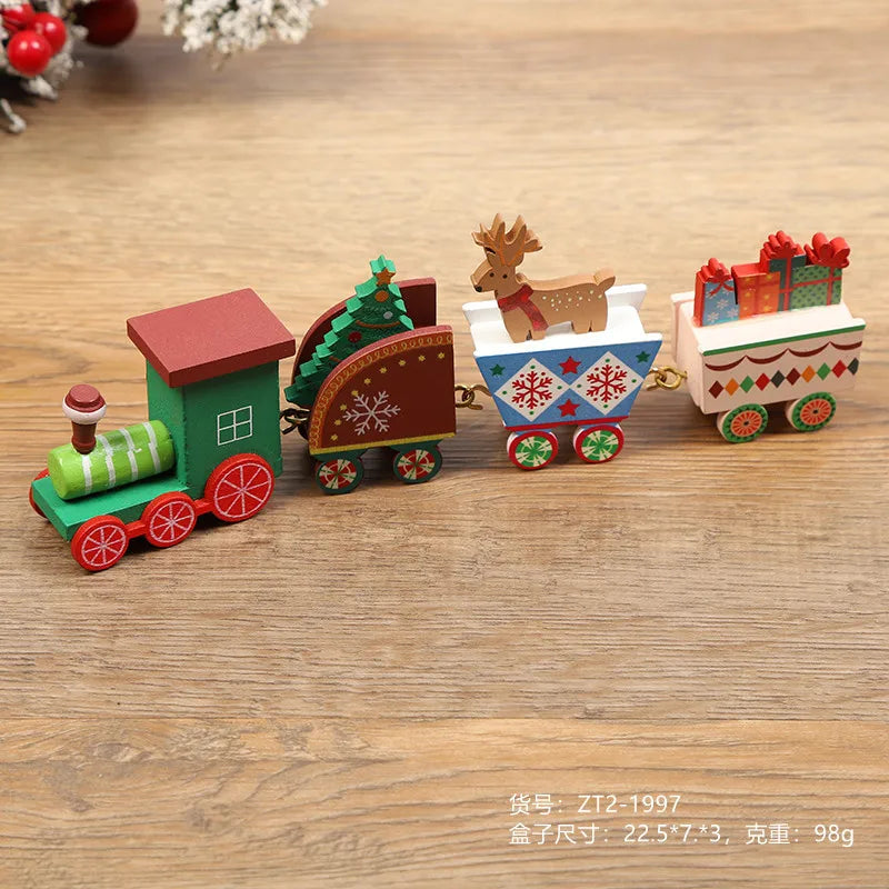 Christmas Decorations Wooden Four Section Small Train Festival Children's Gifts Toy Window Christmas Tree Ornaments Set Box