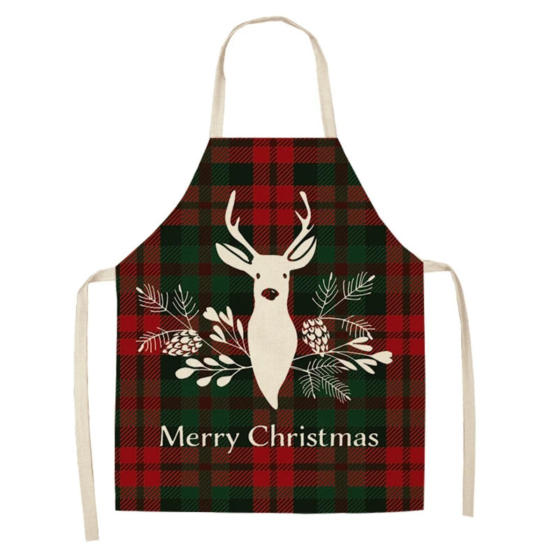 Linen Merry Christmas Apron  Ornament Home Kitchen Accessories Natal Navidad 2023 New Year  Gift