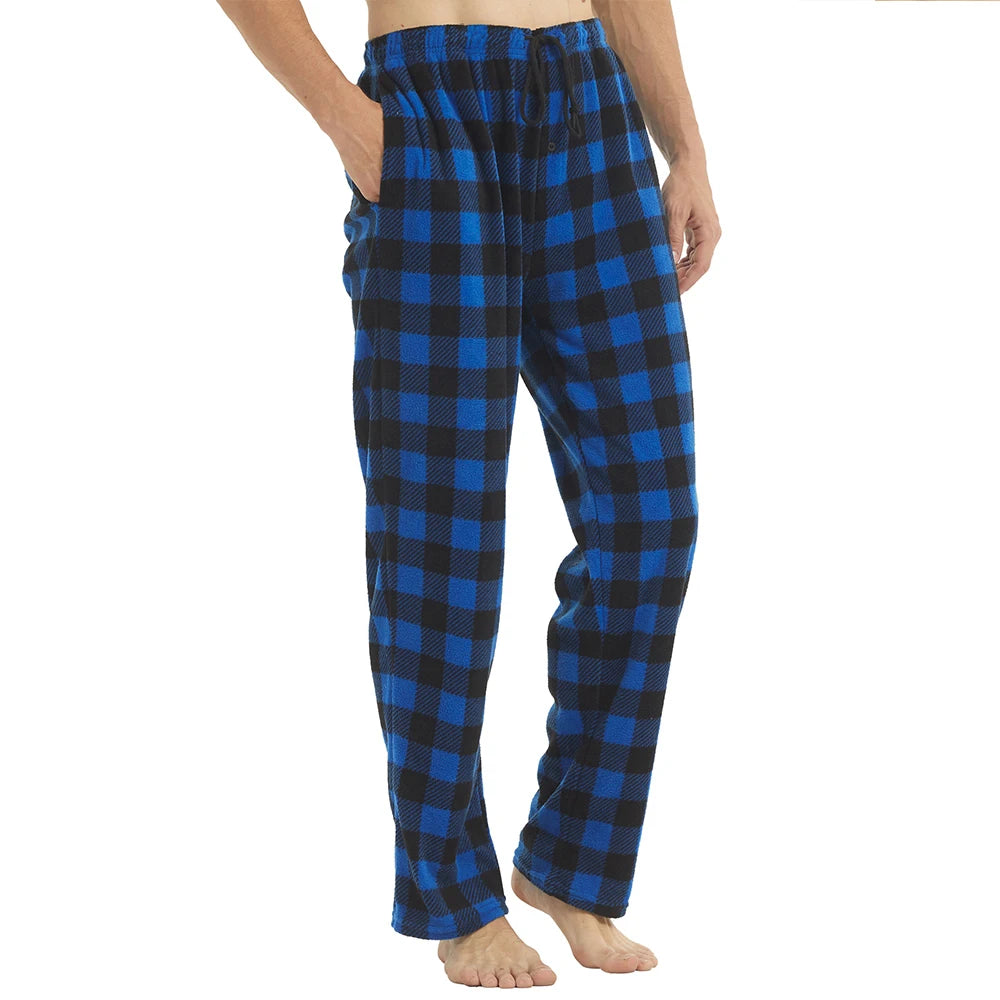 Mens Pajamas Pants with Pockets Fleece Pjs Soft Warm Plaid Pajamas Bottoms Lounge Sleep Pants Loungewear Sleepwear