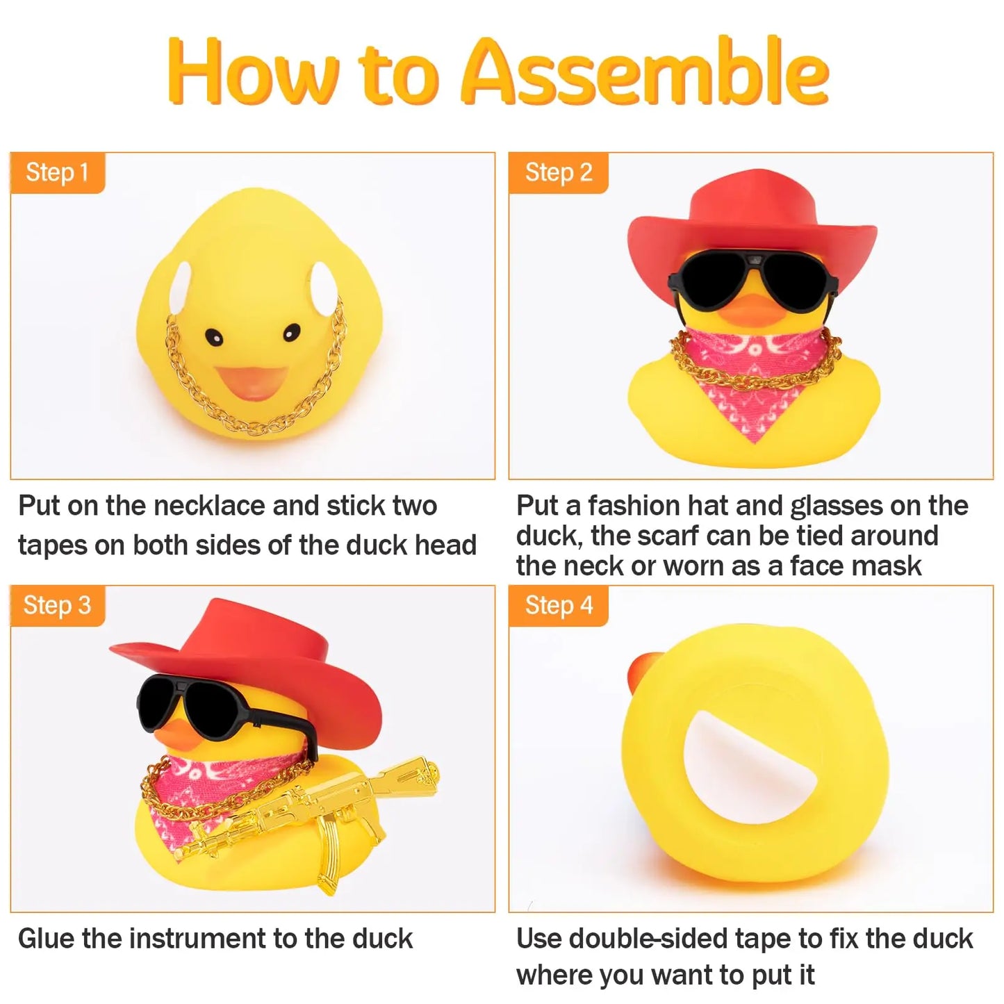 Rubber Duck Car Ornaments Duck Car Dashboard Decorations for Cool Car Accessories with Cowboy Hat Necklace and Sunglasses