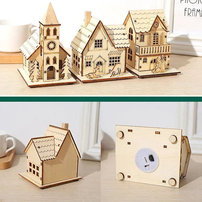 Cute Wooden House Christmas Ornaments Gifts Home Decorations Crafts Bookcase Table Desktop Tree Decoration Christmas Decoration