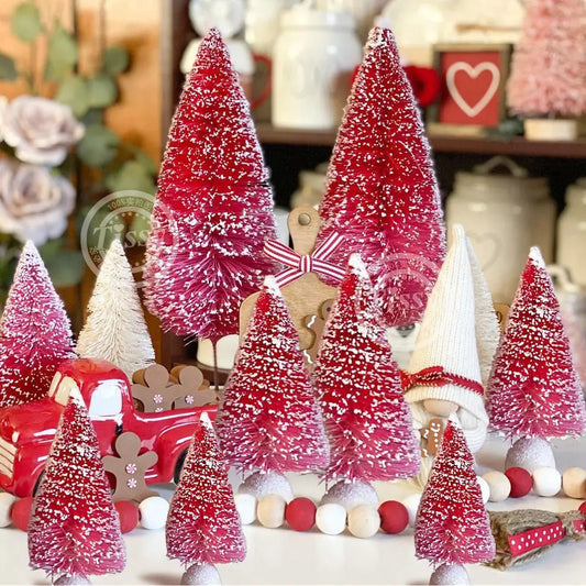 8Pcs/set Mini Christmas Pine Tree Multi Size Colorful Trees for Xmas Home Desktop Ornaments Noel Party Table Decorations Supply