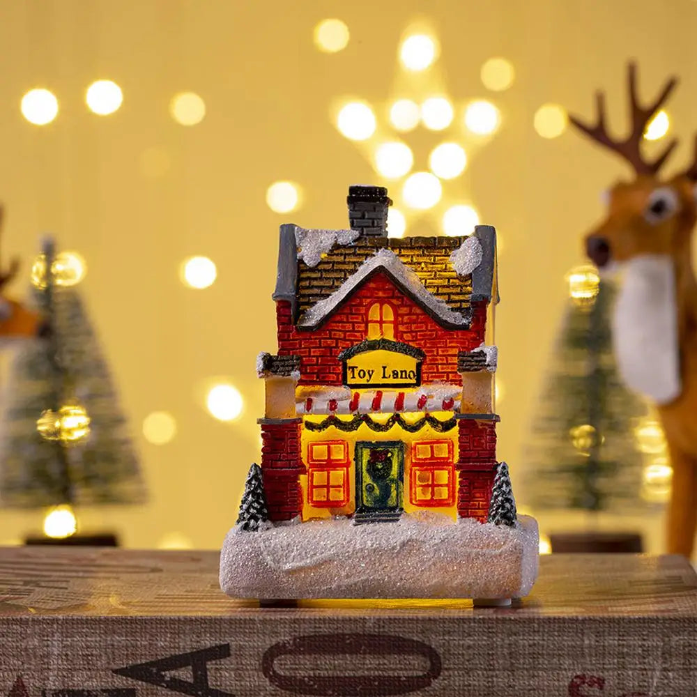 Glowing Christmas Cabin House with Led Lights Christmas Story Village Houses Festival Ornament Christmas Atmospheres Decor Props